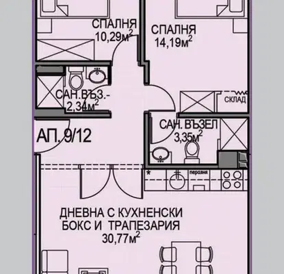 Снимка 3 — Тристаен апартамент в Обеля 2 с паркомясто и асансьор