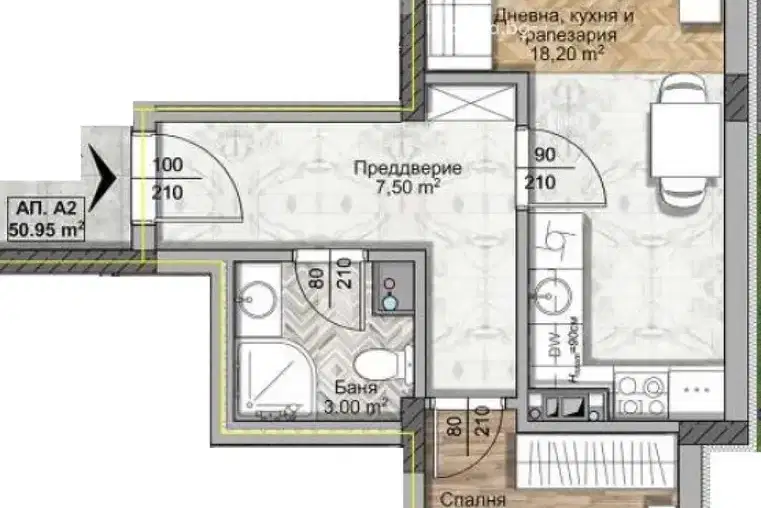 Двустаен апартамент в Овча купел с югоизточно изложение