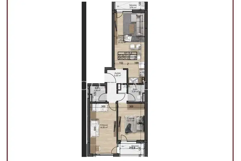 Three-room apartment with 2 terraces in Ovcha kupel, Sofia