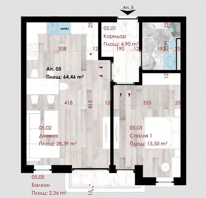 Снимка 2 — Двустаен апартамент 74 кв.м в кв. Витоша, София с тераса