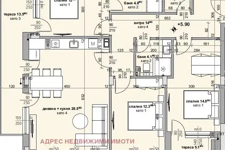 Four-room apartment in Stara Zagora, Remiza, new-build