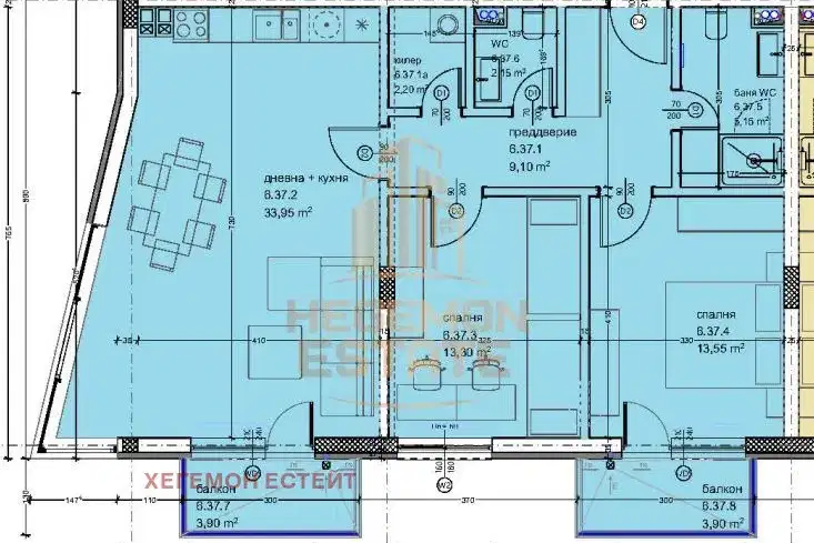 Three-room apartment with two terraces in Kajsieva gradina, Varna