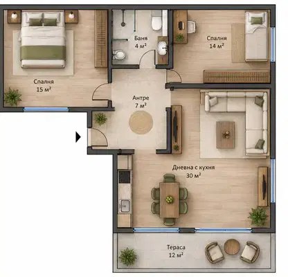 Photo 3 — Three-room apartment with terrace in Kolhozen pazar, Varna