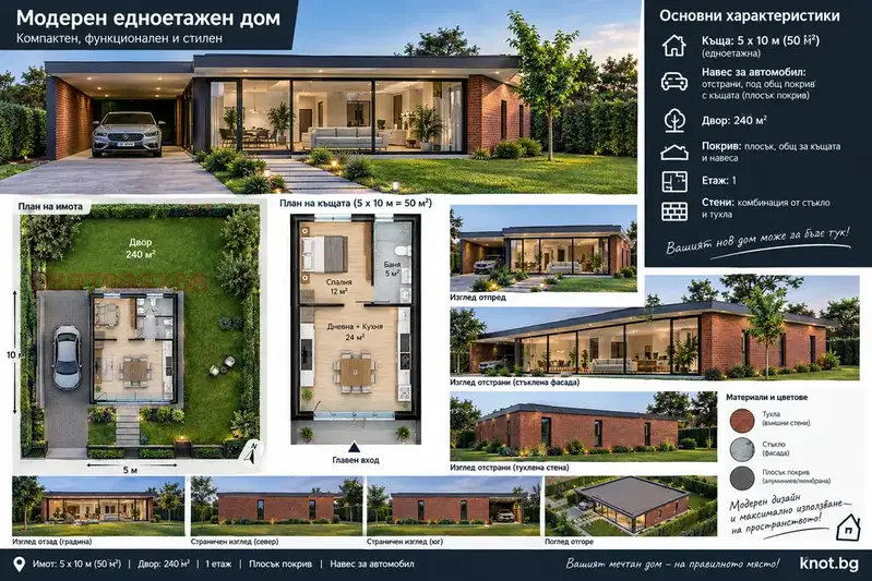 Modern one-storey house with carport in Dupnitsa