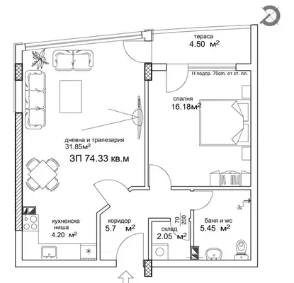 Photo 2 — Two-room apartment with terrace in Sadiyski, Plovdiv