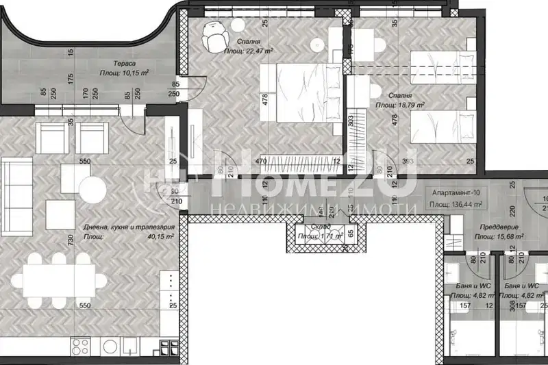 Three-room apartment 160 sq m in Center with terrace