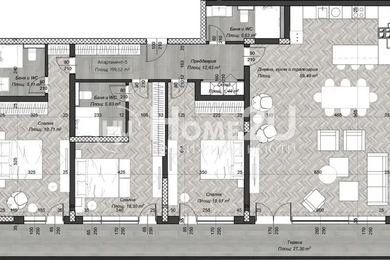 Four-room apartment in Sofia Center with large terrace