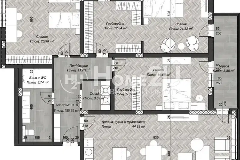 Four-room apartment in Center, Sofia with terrace