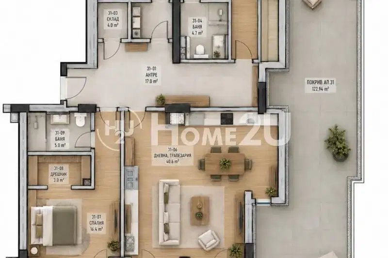 Four-room apartment with panoramic terrace in Malinova dolina
