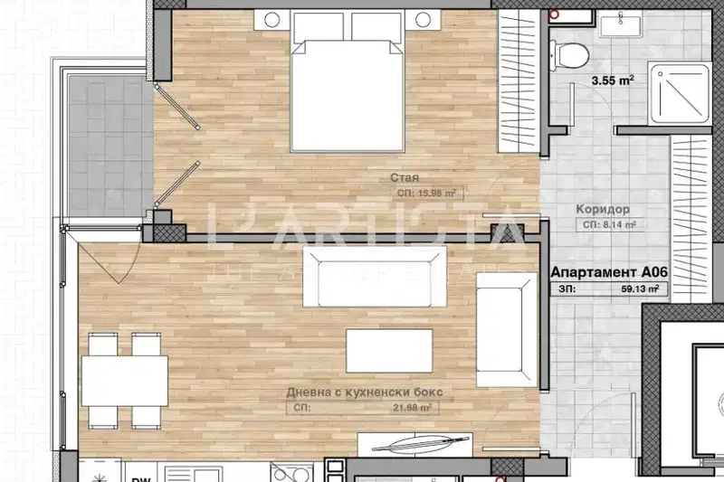 Two-room apartment in Manastirski Livadi with southeast aspect