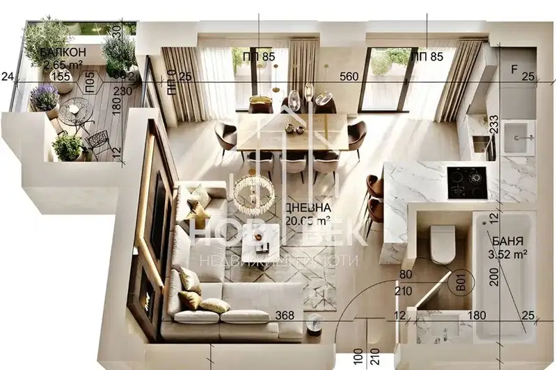 One-room apartment in Kaisieva Gradina, Varna with balcony