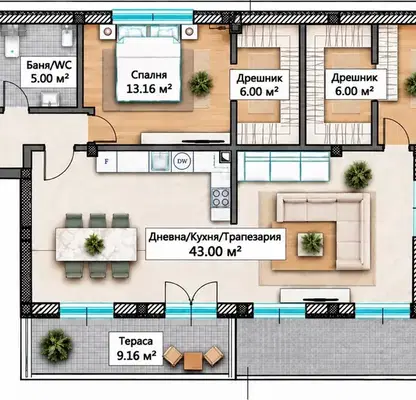 Photo 2 — Four-room apartment with large terrace in Kaisieva Gradina, Varna