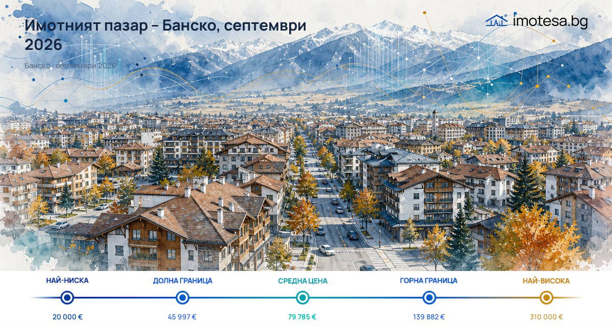 Банско: по-малко наблюдавани двустайни и тристайни под наем през септември 2026