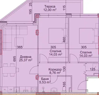 Снимка 2 — Тристаен апартамент с тераса в Струмско, Благоевград