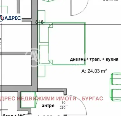 Снимка 2 — Едностаен апартамент в Мадика, Бургас с асансьор