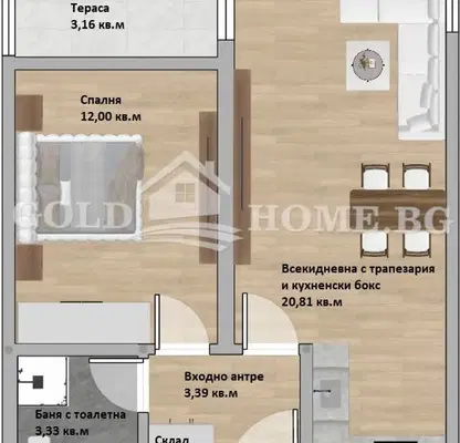 Снимка 2 — 2-стаен апартамент в Христо Смирненски, Пловдив с тераса