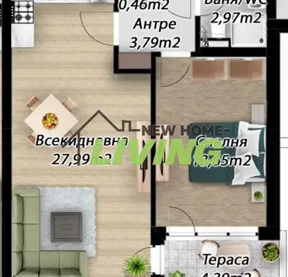 Снимка 2 — Двустаен апартамент в Коматево с балкон и асансьор