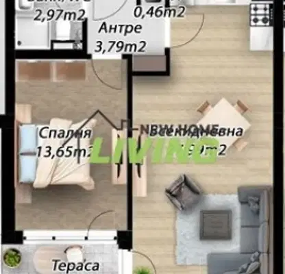 Снимка 2 — Двустаен апартамент в Коматево с тераса и асансьор