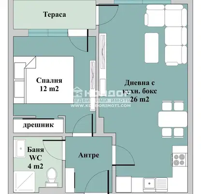 Снимка 2 — Двустаен апартамент с южно изложение в Тракия, Пловдив