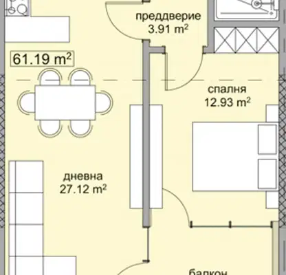 Снимка 2 — Двустаен апартамент в м-т Горна Трака, Варна с тераса