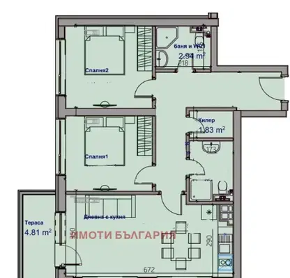 Снимка 3 — Тристаен апартамент в Младост 1, Варна с тераса