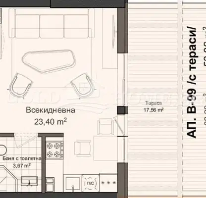 Снимка 2 — Едностаен апартамент на последен етаж в Гагарин, Пловдив