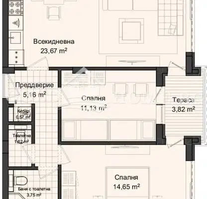 Снимка 2 — Тристаен апартамент в Гагарин, Пловдив с асансьор и паркинг