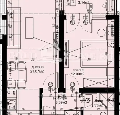 Photo 2 — Two-room apartment in Hristo Smirnenski with elevator and access control