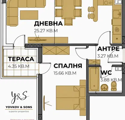Снимка 2 — Двустаен апартамент в Каменица 2 с тераса и паркинг
