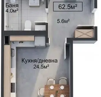 Снимка 4 — Двустаен апартамент с тераса в Красно село, София