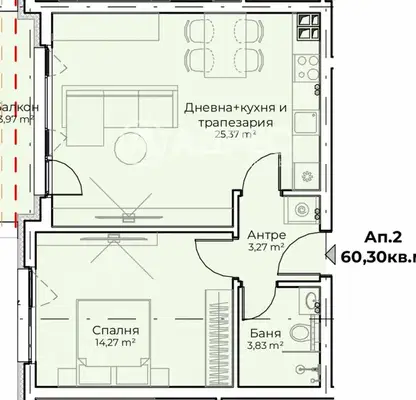 Снимка 2 — Двустаен апартамент в Симеоново с източно изложение