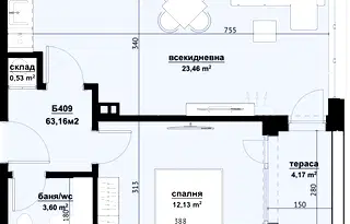 Двустаен апартамент с тераса в Славейков, Бургас