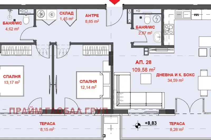 Тристаен апартамент в Бургас, Черноморец