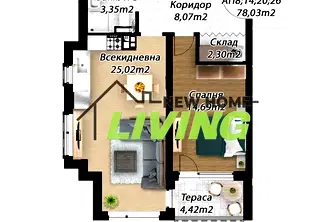Двустаен апартамент в Беломорски, Пловдив с тераса и гледка