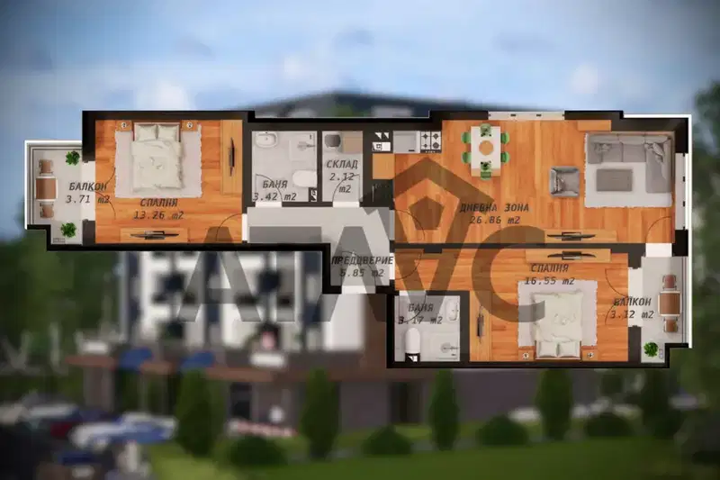 3-bedroom apartment in Plovdiv, Belomorski