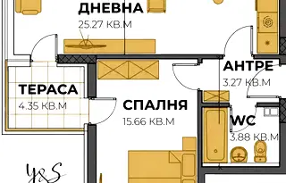 Двустаен апартамент в Каменица 2, Пловдив с тераса