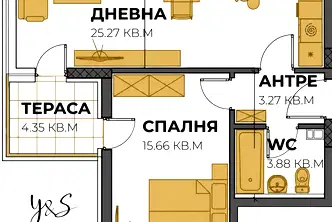Двустаен апартамент в Каменица 2, Пловдив с тераса