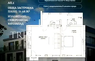 Двустаен апартамент с двор в Коматево, Пловдив