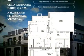 Тристаен апартамент с две тераси в Коматево, Пловдив