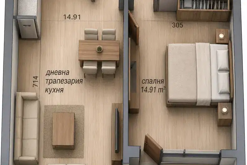 Двустаен апартамент в Кючук Париж с тераса, Пловдив