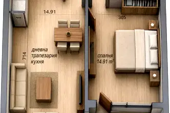 Двустаен апартамент в Кючук Париж с тераса, Пловдив
