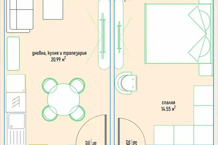 Двустаен апартамент в Дървеница с ново строителство