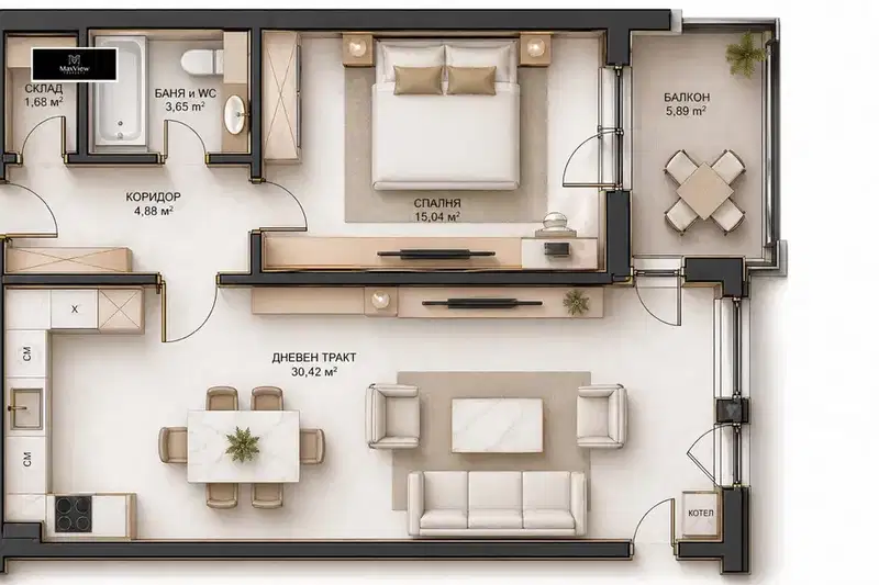 2-bedroom apartment in Sofiya, Malinova Dolina