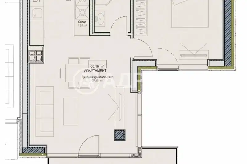 Two-room apartment in Oborishte with parking and elevator