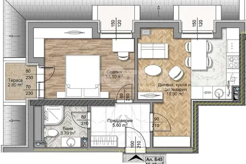 Two-room apartment in Ovcha kupel with elevator and west aspect