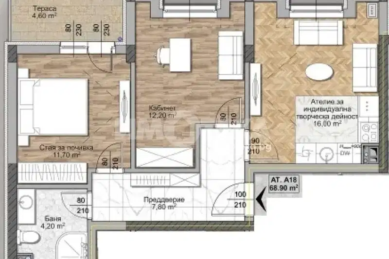 Three-room apartment in Ovcha kupel with terrace and elevator