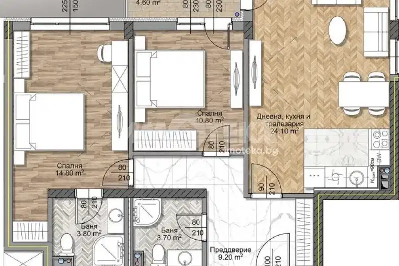 Three-room apartment in Ovcha kupel with terrace and elevator