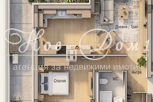 Двустаен апартамент с голяма тераса в Симеоново, София