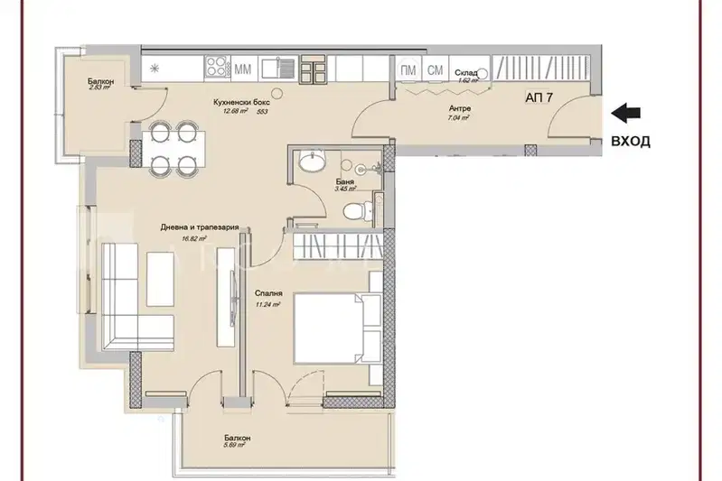 2-bedroom apartment in Sofiya, Slatina