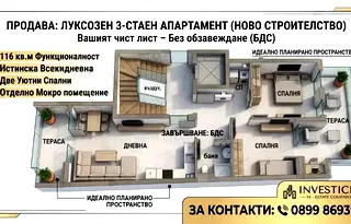 Тристаен апартамент в Стара Загора, Казански - изток